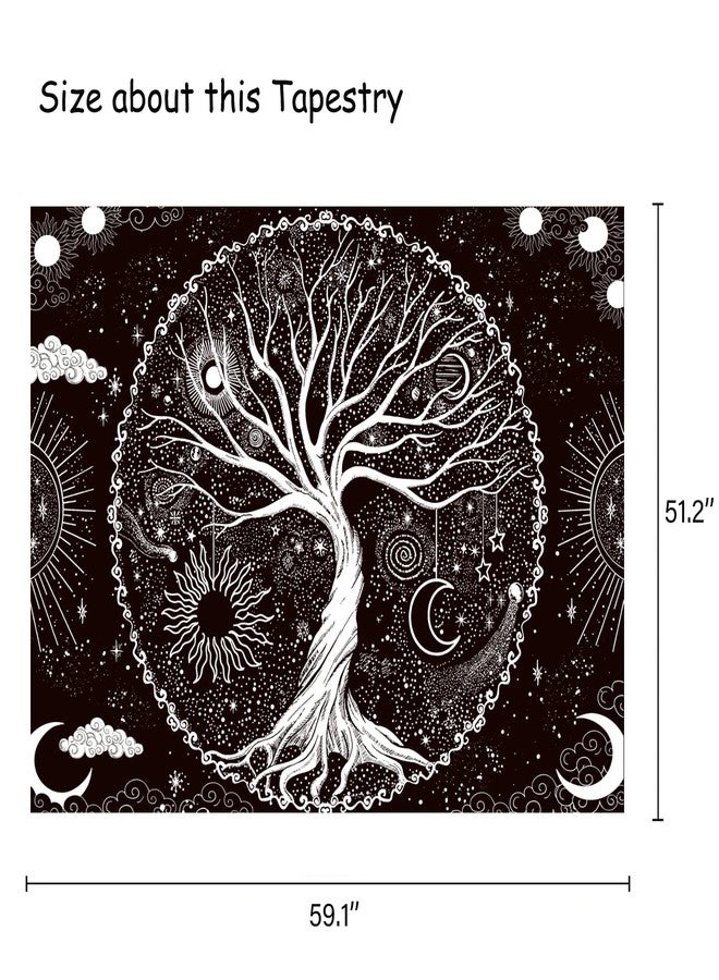 Wonrizon Tree of Life Tapestry,Black and White Galaxy Space Tapestries Aesthetic Psychedelic Wall Hanging decor for Living Room Bedroom (51.2" x 59.1") - Image 5